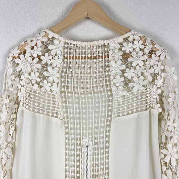 L'atiste Clover Club Crochet Lace Top Womens Small Cream Blouse Long Sleeve Boho - Picture 10 of 13